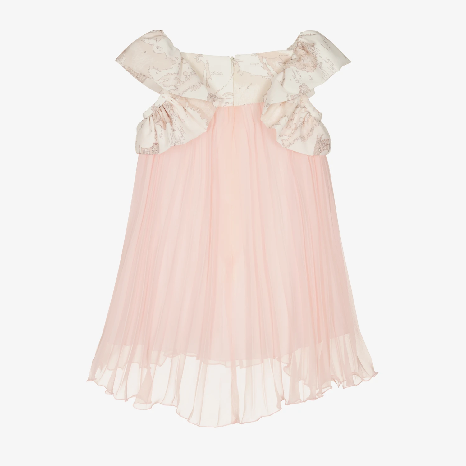 Alviero Martini Girls Pink Chiffon Plissé Geo Map Dress 4 Alviero Martini Girls Pink Chiffon Plissé Geo Map Dress - Image 2