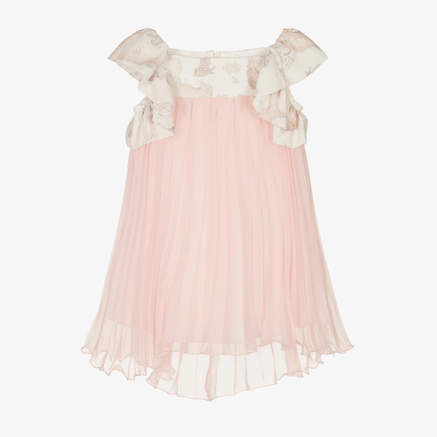 Alviero Martini Girls Pink Chiffon Plissé Geo Map Dress 3 Alviero Martini Girls Pink Chiffon Plissé Geo Map Dress