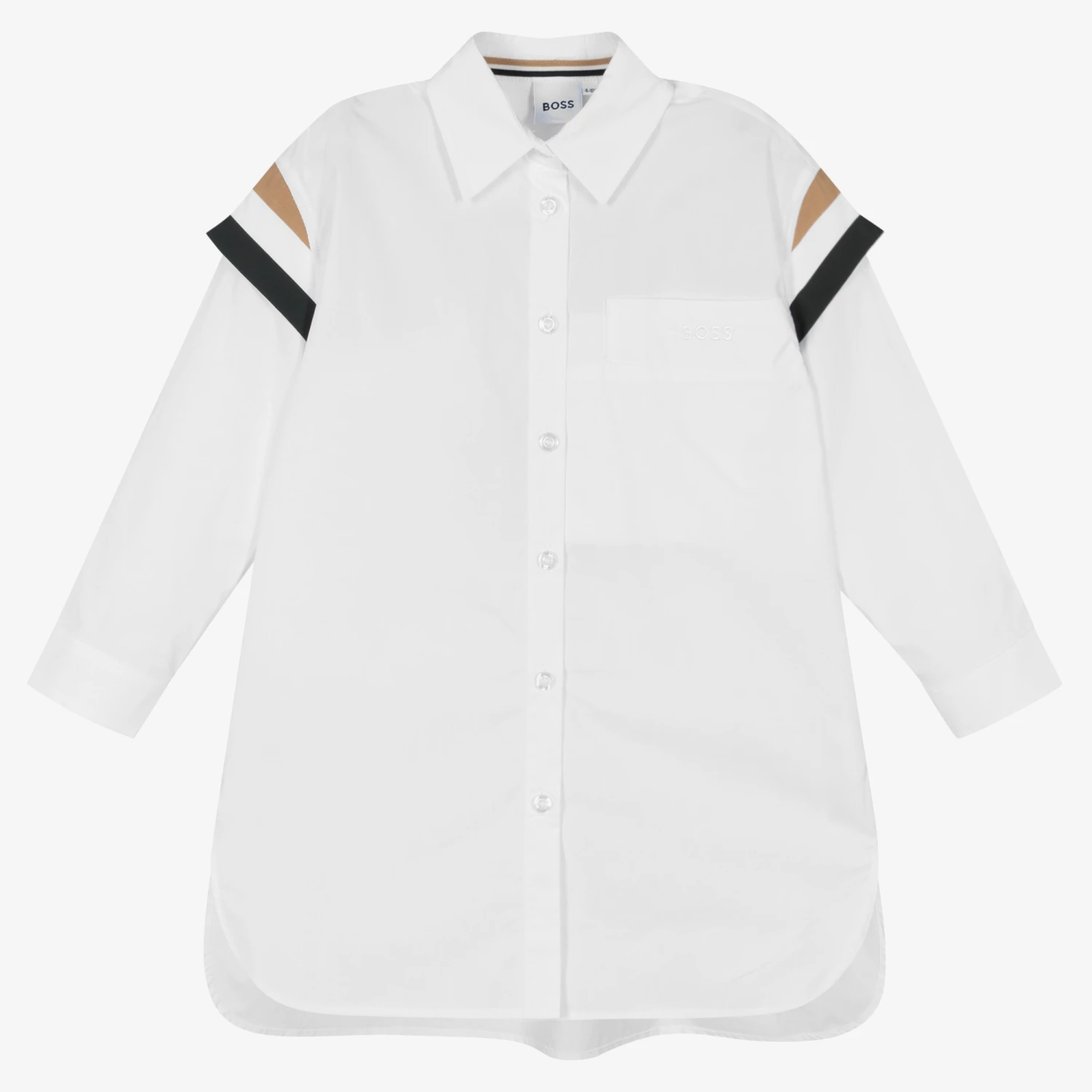BOSS Girls White Cotton Shirt Dress 3 BOSS Girls White Cotton Shirt Dress
