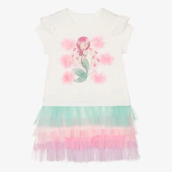 Caramelo Kids Girls White Cotton & Tulle Mermaid Dress