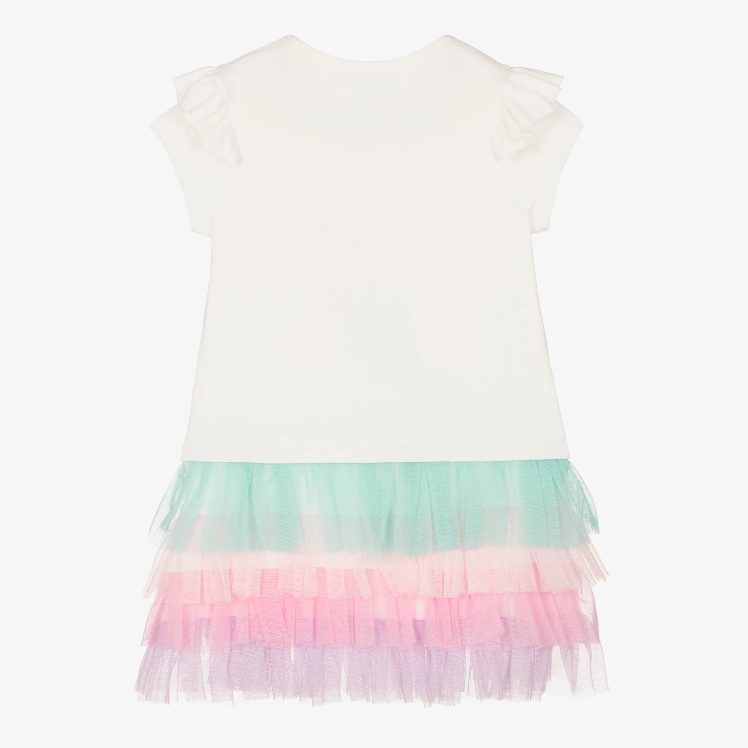 Caramelo Kids Girls White Cotton & Tulle Mermaid Dress 5 Caramelo Kids Girls White Cotton & Tulle Mermaid Dress - Image 3