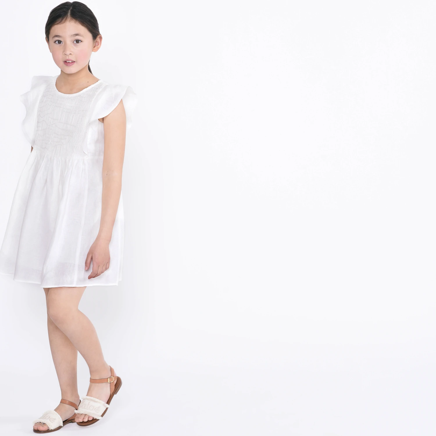 Chloé Girls Ivory Smocked Linen Dress 4 Chloé Girls Ivory Smocked Linen Dress - Image 2