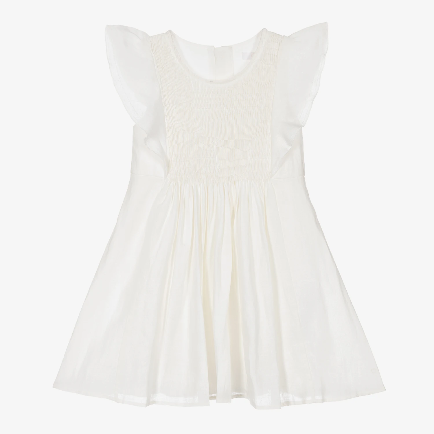 Chloé Girls Ivory Smocked Linen Dress 3 Chloé Girls Ivory Smocked Linen Dress