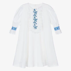 EIRENE Girls White & Blue Floral Chiffon Dress