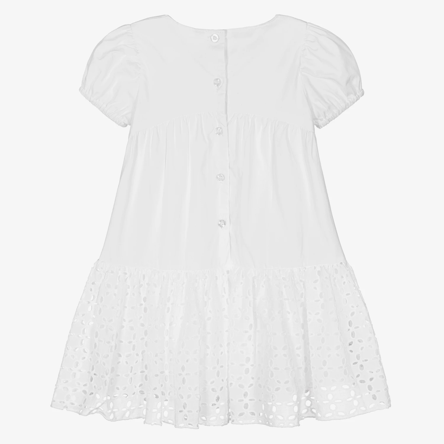 IDO Baby Girls White Cotton Poplin Dress 5 IDO Baby Girls White Cotton Poplin Dress - Image 3