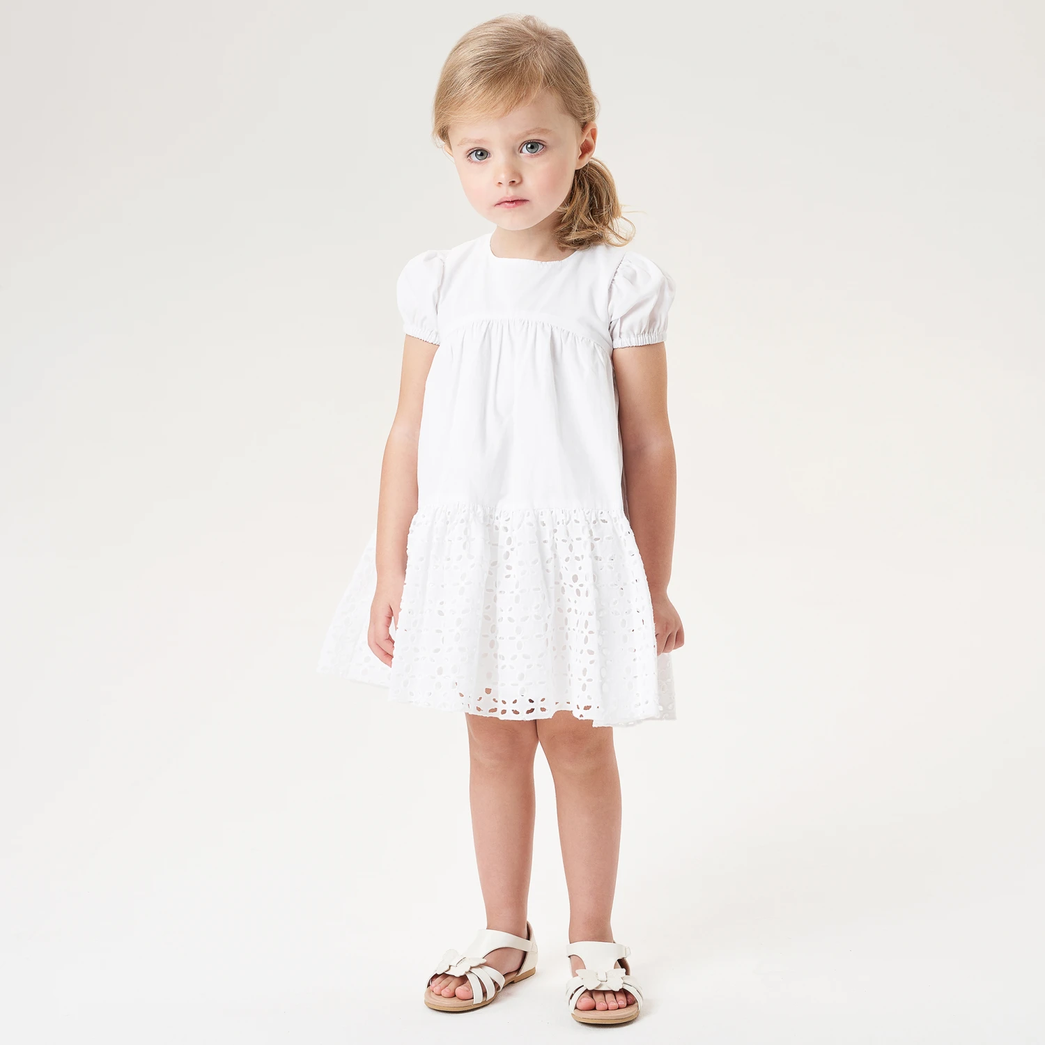 IDO Baby Girls White Cotton Poplin Dress 4 IDO Baby Girls White Cotton Poplin Dress - Image 2