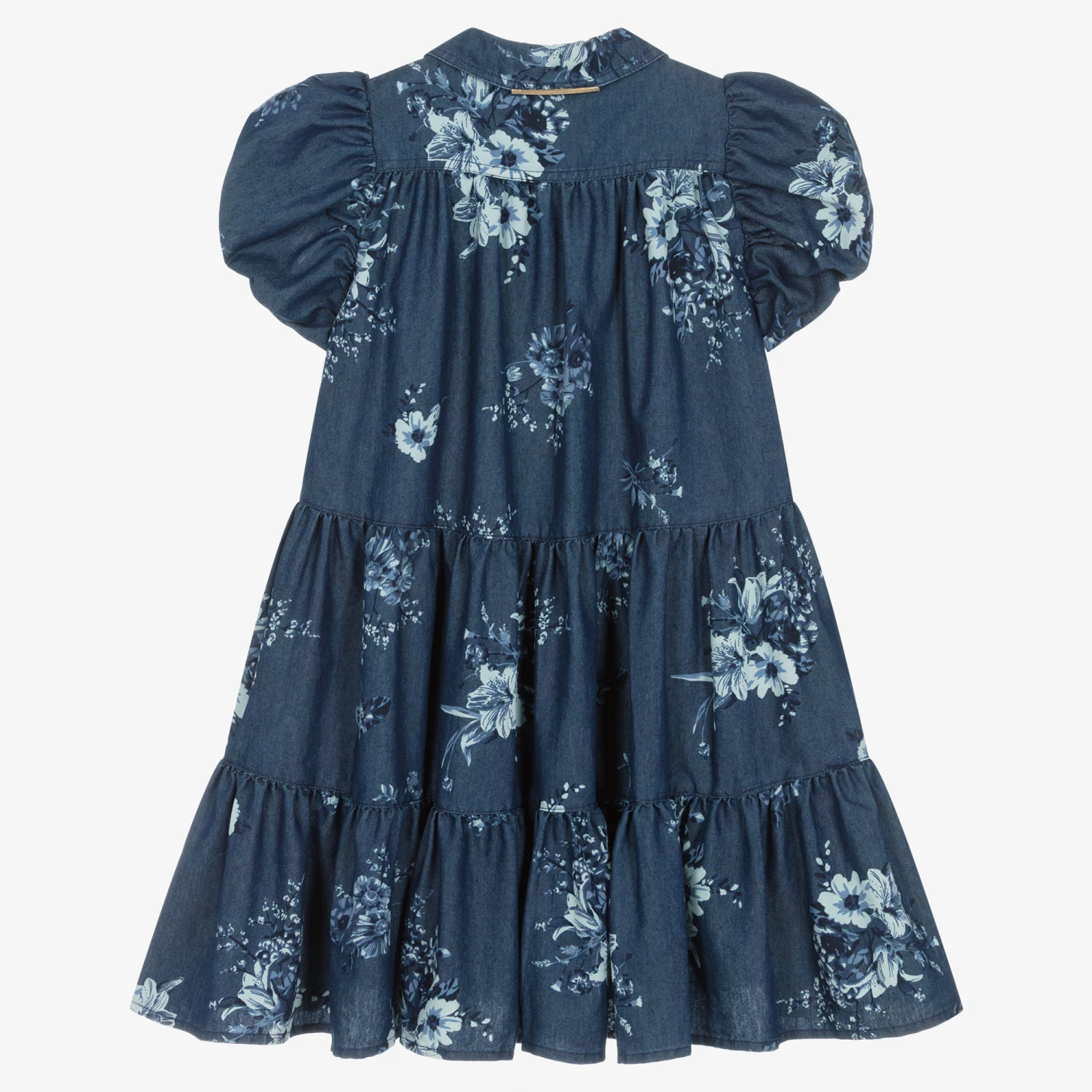 Junona Girls Blue Floral Chambray Dress 4 Junona Girls Blue Floral Chambray Dress - Image 2