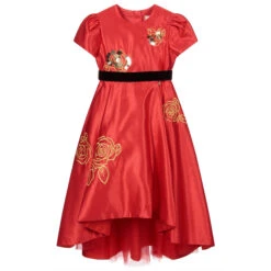 Le Mu Red & Gold Satin Dress
