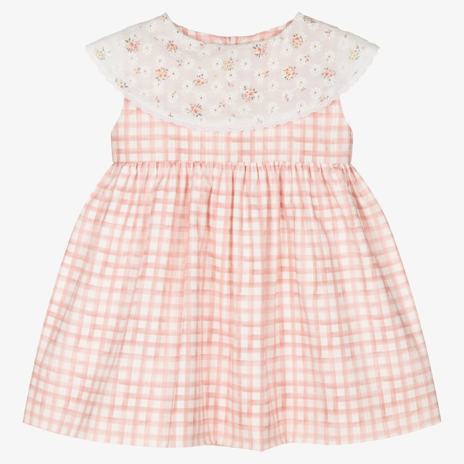 Mebi Girls Pink Gingham & Floral Cotton Dress 3 Mebi Girls Pink Gingham & Floral Cotton Dress