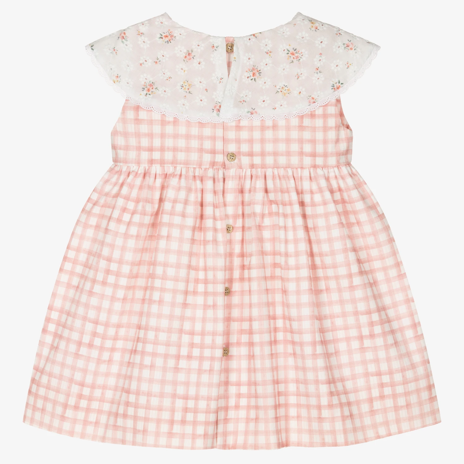 Mebi Girls Pink Gingham & Floral Cotton Dress 5 Mebi Girls Pink Gingham & Floral Cotton Dress - Image 3