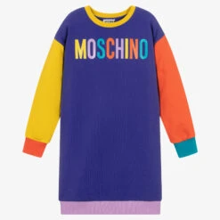Moschino Kid-Teen Girls Purple Logo Sweatshirt Dress
