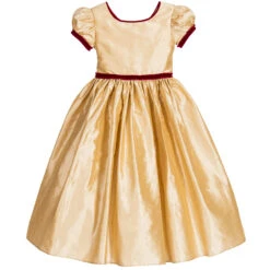 Nicki Macfarlane Girls Gold & Red Silk Dress