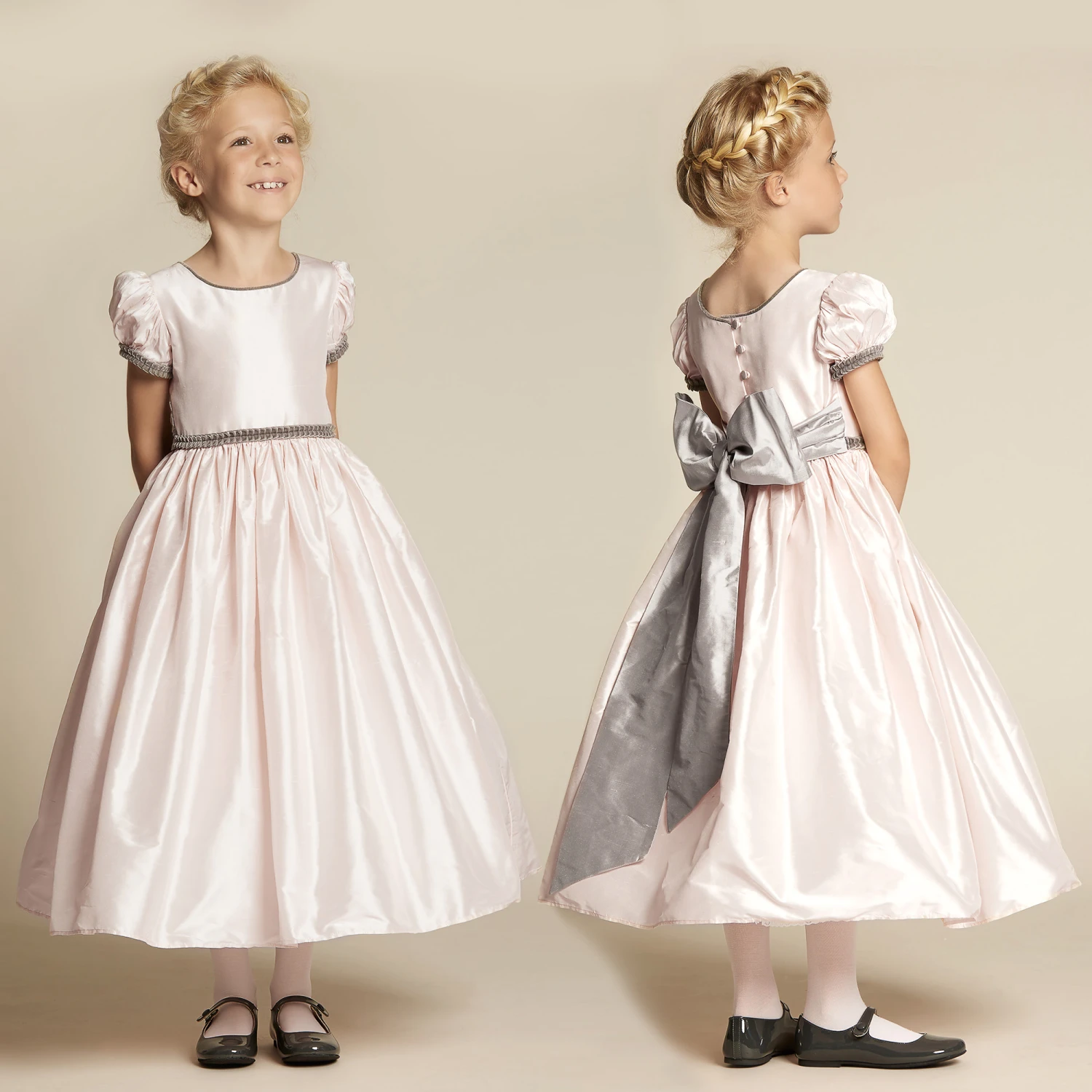 Nicki Macfarlane Girls Pink & Grey Silk Dress 4 Nicki Macfarlane Girls Pink & Grey Silk Dress - Image 2