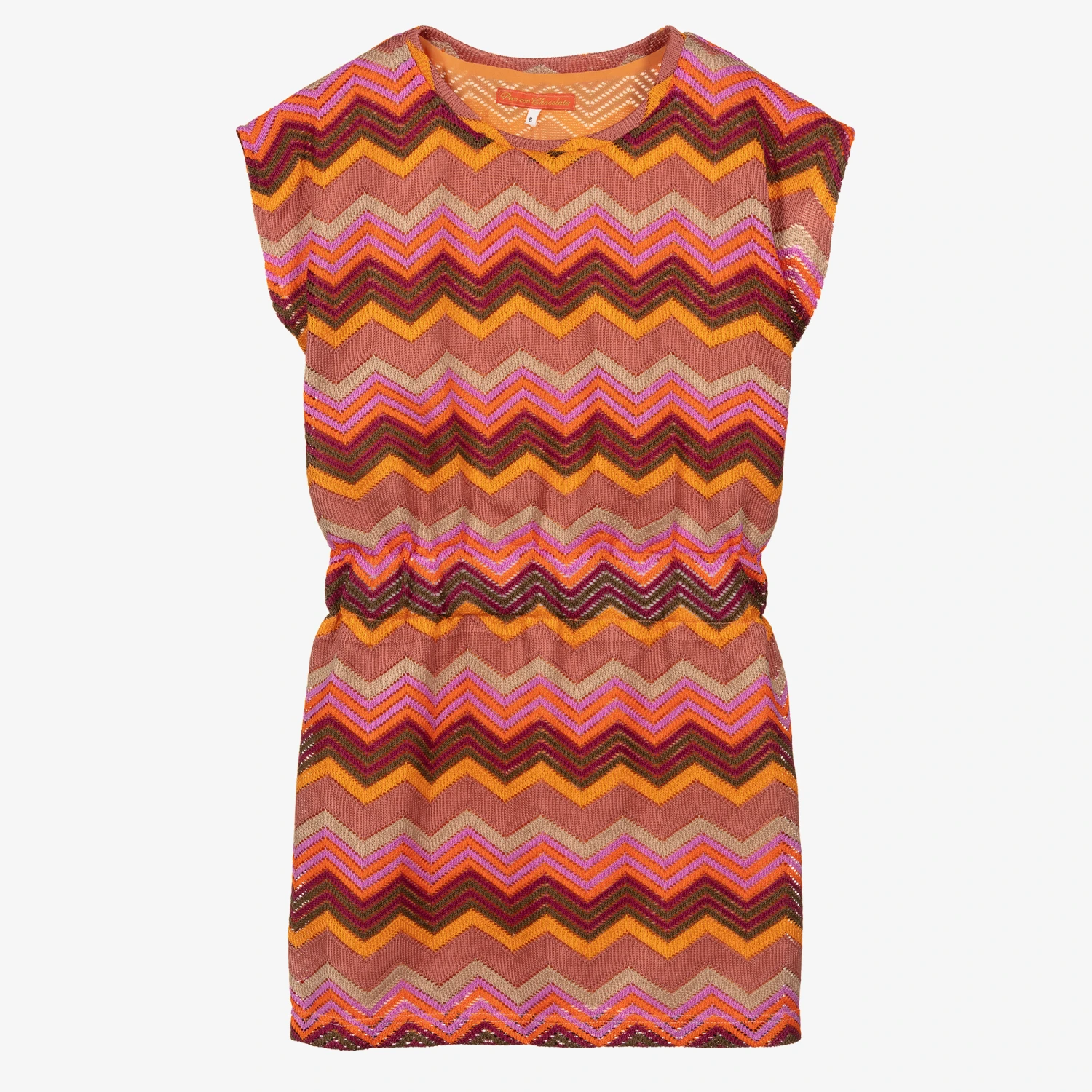 Pan Con Chocolate Girls Pink & Orange Zigzag Knit Dress 3 Pan Con Chocolate Girls Pink & Orange Zigzag Knit Dress