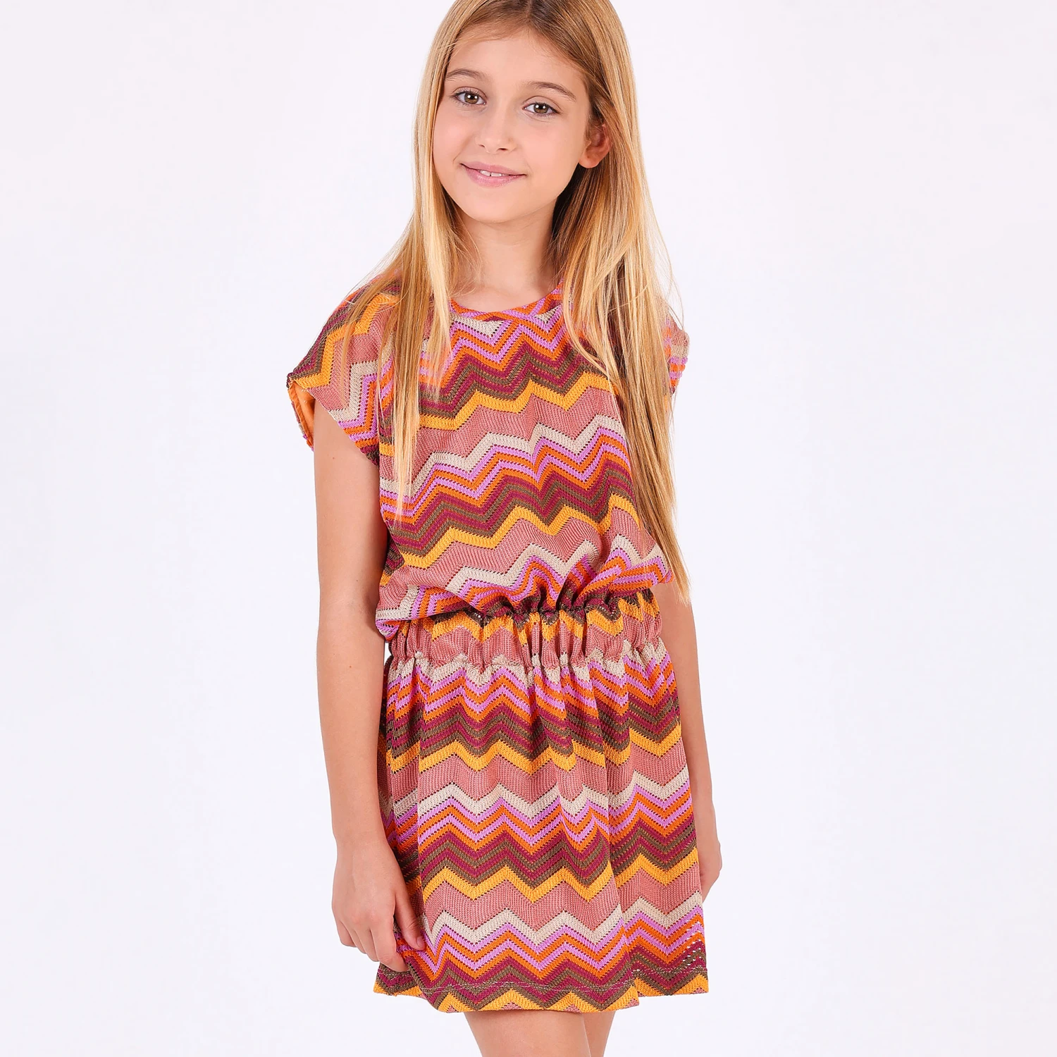 Pan Con Chocolate Girls Pink & Orange Zigzag Knit Dress 4 Pan Con Chocolate Girls Pink & Orange Zigzag Knit Dress - Image 2