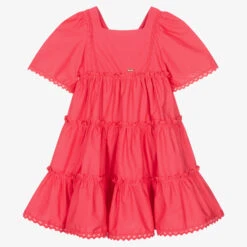 Patachou Girls Pink Cotton Poplin Tiered Dress