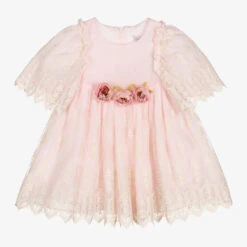 Patachou Girls Pink Embroidered Tulle Dress