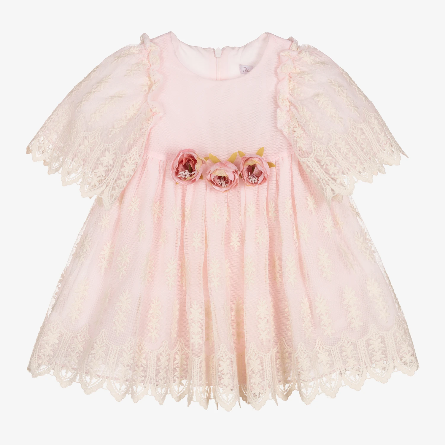 Patachou Girls Pink Embroidered Tulle Dress 2 Patachou Girls Pink Embroidered Tulle Dress