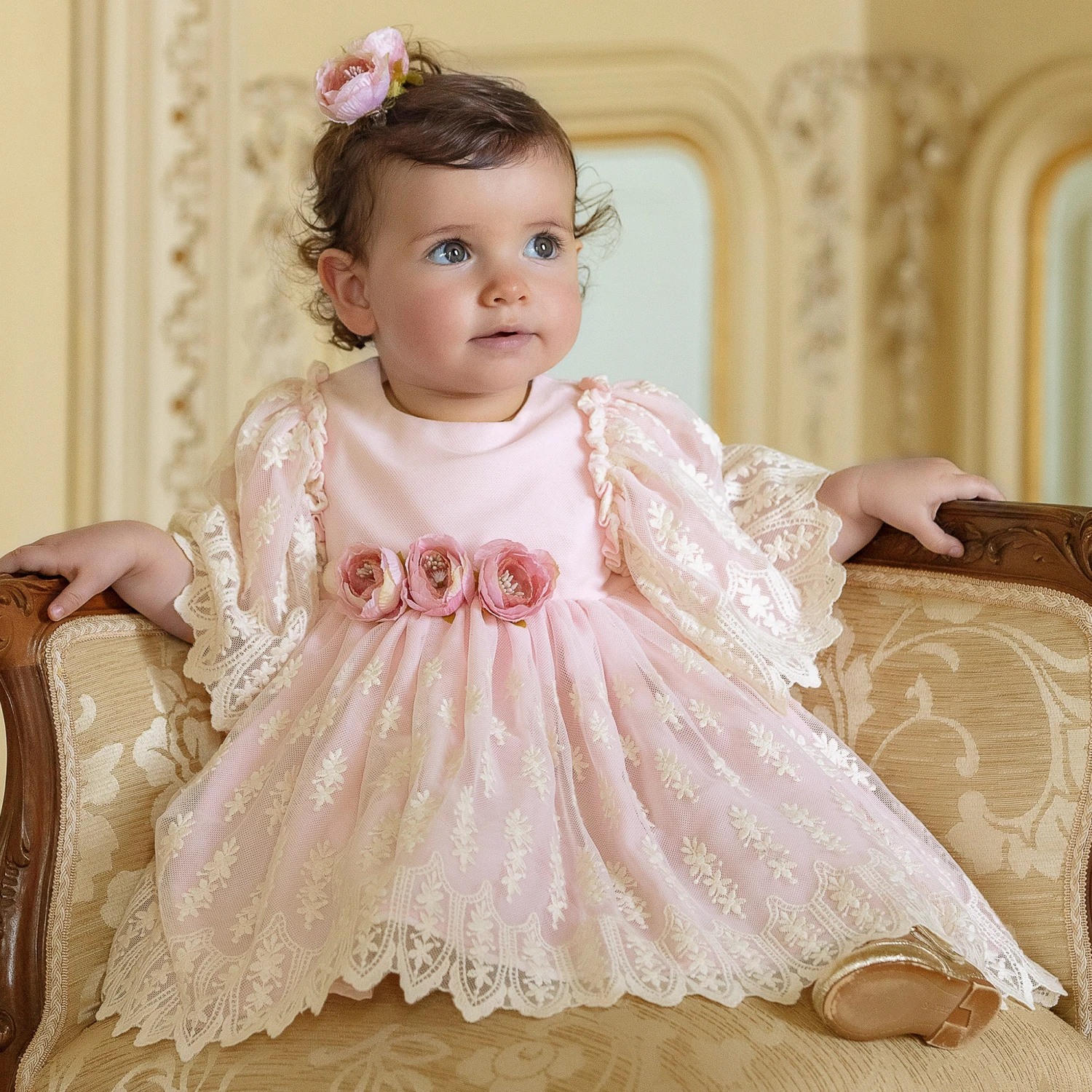 Patachou Girls Pink Embroidered Tulle Dress 3 Patachou Girls Pink Embroidered Tulle Dress - Image 2