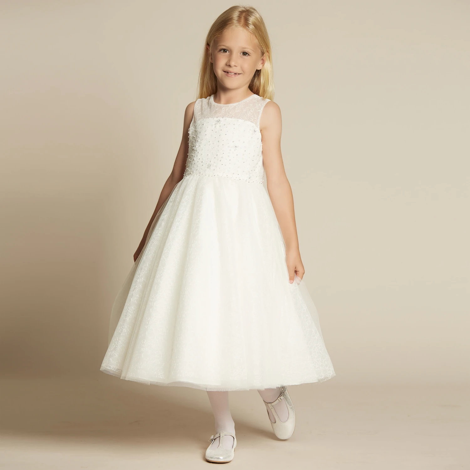 Sarah Louise Girls Ivory Embellished Tulle Dress 4 Sarah Louise Girls Ivory Embellished Tulle Dress - Image 2