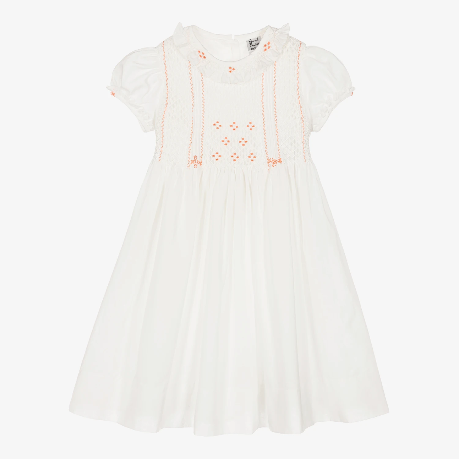Sarah Louise Girls Ivory & Pink Cotton Hand-Smocked Dress 3 Sarah Louise Girls Ivory & Pink Cotton Hand-Smocked Dress