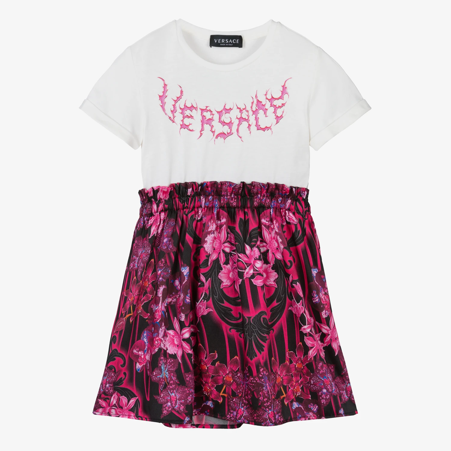 Versace Girls White & Pink Barocco Dress 3 Versace Girls White & Pink Barocco Dress